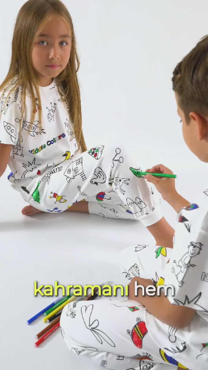 Boyanabilir Çocuk Pijama Takımı (Boyama Kalemi Hediye)